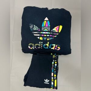 Adidas Black Hoodie and Joggers tights Set with Colorful Logo Size Kids Large